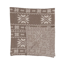 Load image into Gallery viewer, Cotton Knit Throw with Faire Isle Print, Tan and Cream Color
