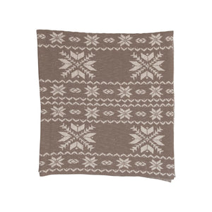 Cotton Knit Throw with Faire Isle Print, Tan and Cream Color