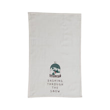 Load image into Gallery viewer, Cotton Tea Towel with Cloche &quot;Dashing Through The Snow&quot;
