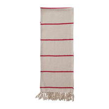 Load image into Gallery viewer, Cotton Flannel Table Runner with Stripes and Fringe, Cream and Red
