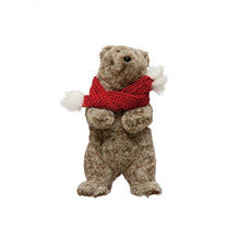 Load image into Gallery viewer, Faux Fur Standing Bear with Scarf, Grey, Red and White
