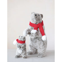 Load image into Gallery viewer, Faux Fur Standing Bear with Scarf, Grey, Red and White
